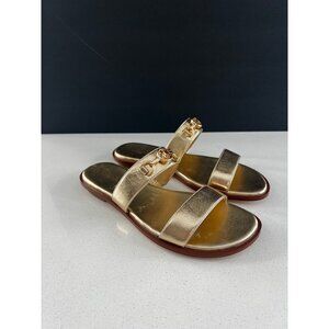 MICHAEL KORS CIABATTA DONNA MANDY GOLD LEATHER FLAT SANDALS SIZE 9
